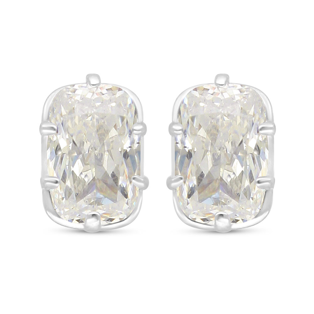 Sterling Silver 925 Earring Rhodium Plated Embedded With Yellow Diamond 