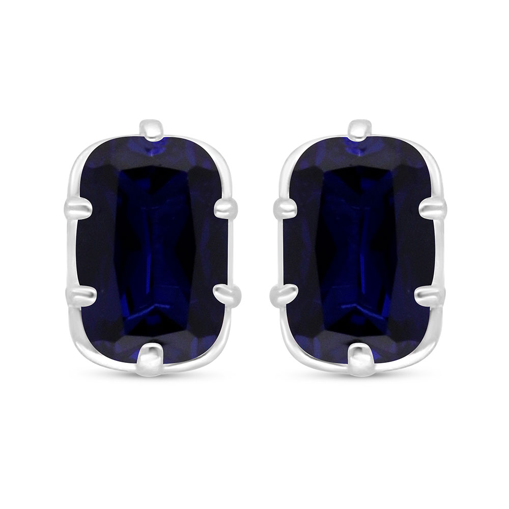 Sterling Silver 925 Earring Rhodium Plated Embedded With Sapphire Corundum 