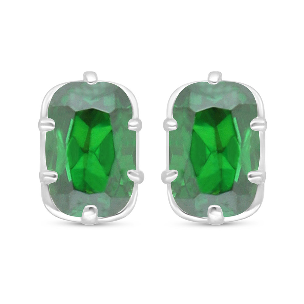 Sterling Silver 925 Earring Rhodium Plated Embedded With Emerald Zircon 