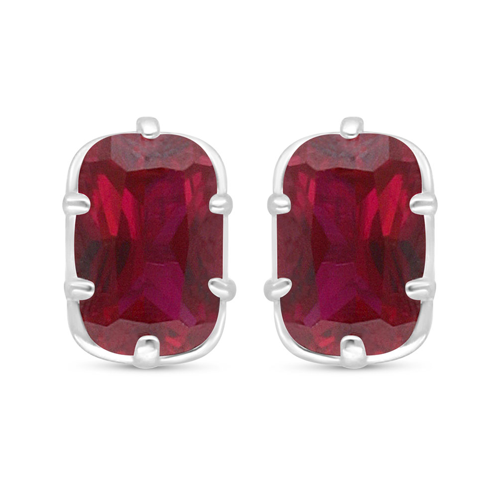 Sterling Silver 925 Earring Rhodium Plated Embedded With Ruby Corundum 