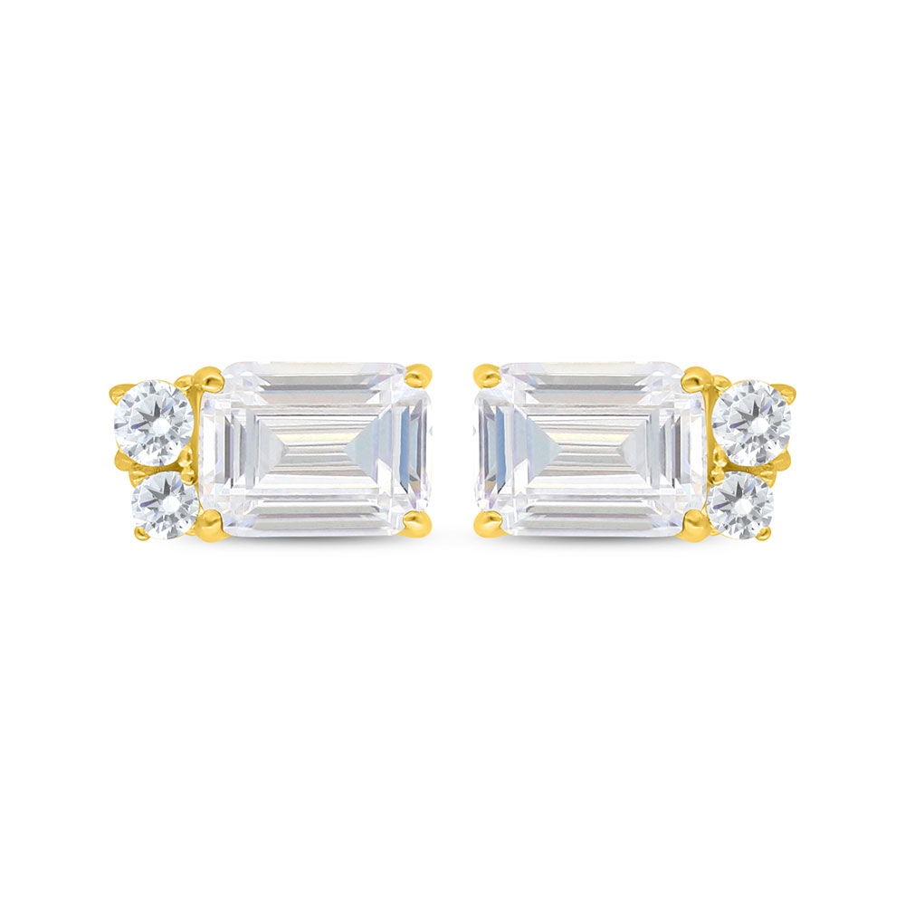 Sterling Silver 925 Earring Golden Plated Embedded With White Zircon