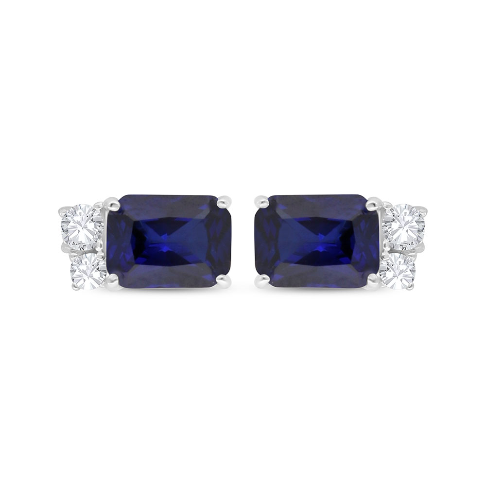 Sterling Silver 925 Earring Rhodium Plated Embedded With Sapphire Corundum And White Zircon