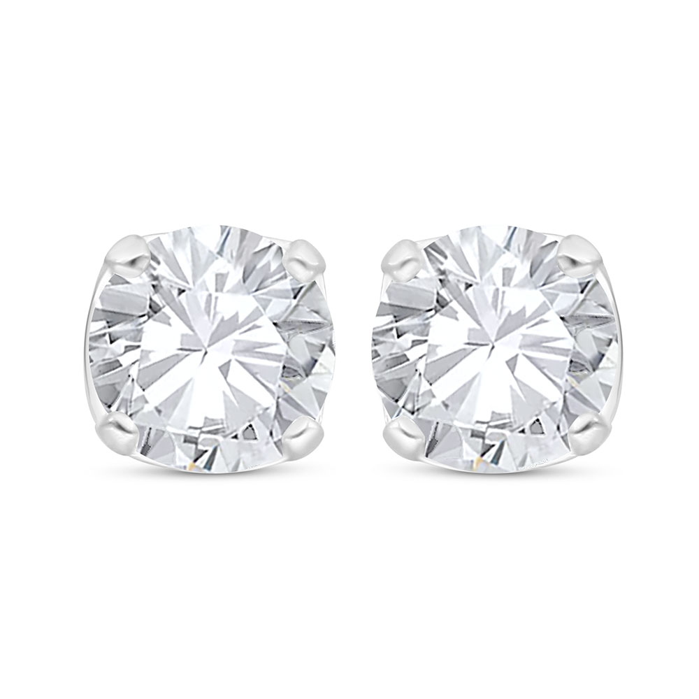 Sterling Silver 925 Earring Rhodium Plated Embedded With White Zircon