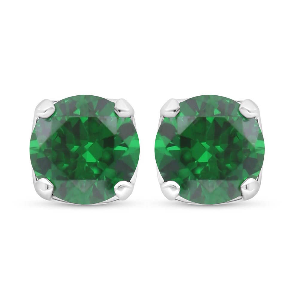 Sterling Silver 925 Earring Rhodium Plated Embedded With Emerald Zircon 