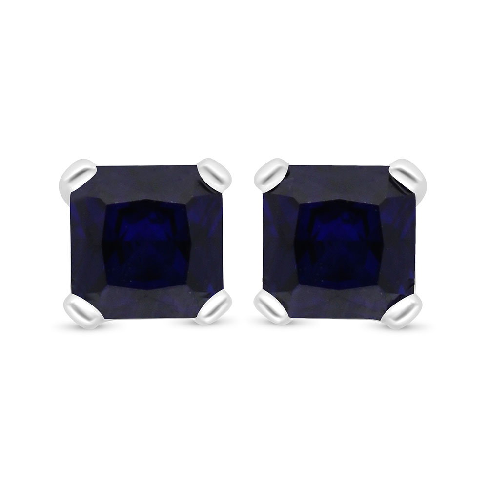 Sterling Silver 925 Earring Rhodium Plated Embedded With Sapphire Corundum 