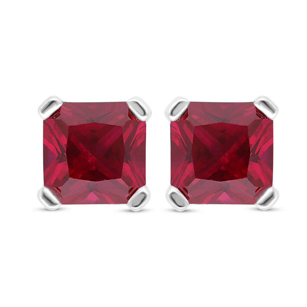 Sterling Silver 925 Earring Rhodium Plated Embedded With Ruby Corundum 