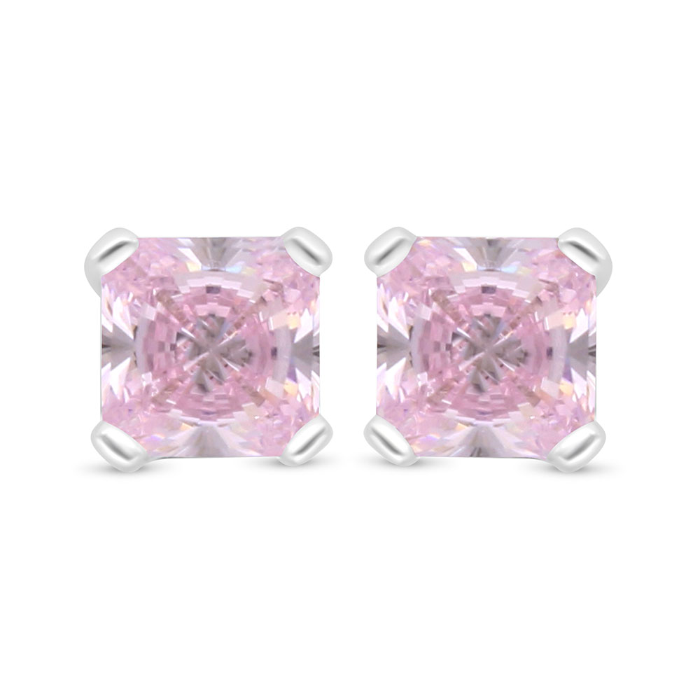 Sterling Silver 925 Earring Rhodium Plated Embedded With pink Zircon 