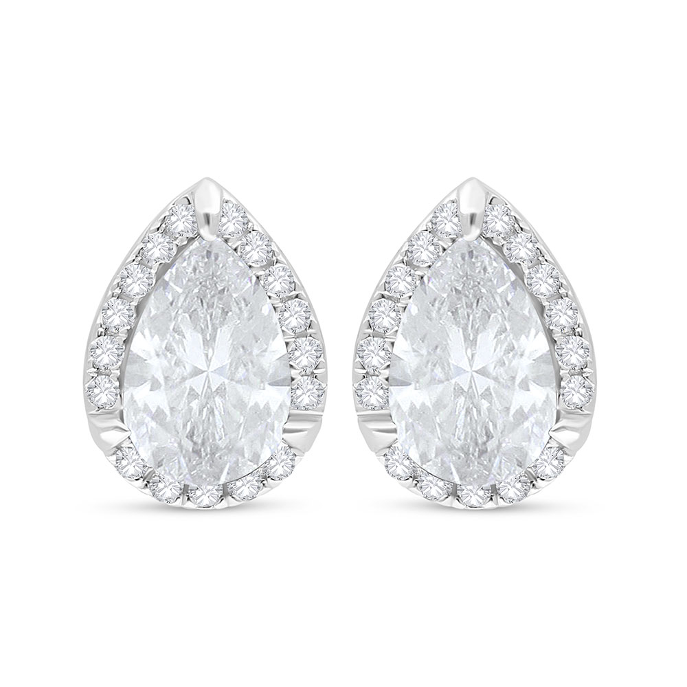 Sterling Silver 925 Earring Rhodium Plated Embedded With White Zircon