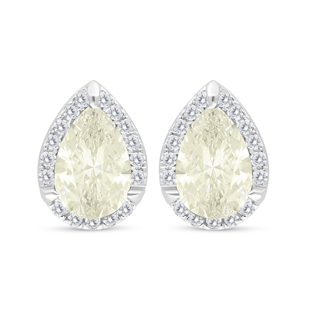 Sterling Silver 925 Earring Rhodium Plated Embedded With Yellow Diamond And White Zircon