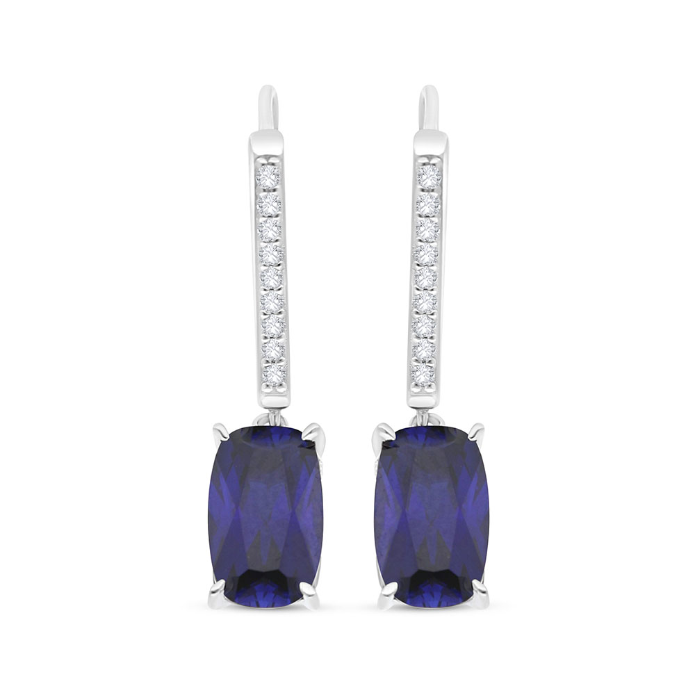 Sterling Silver 925 Earring Rhodium Plated Embedded With Sapphire Corundum And White Zircon