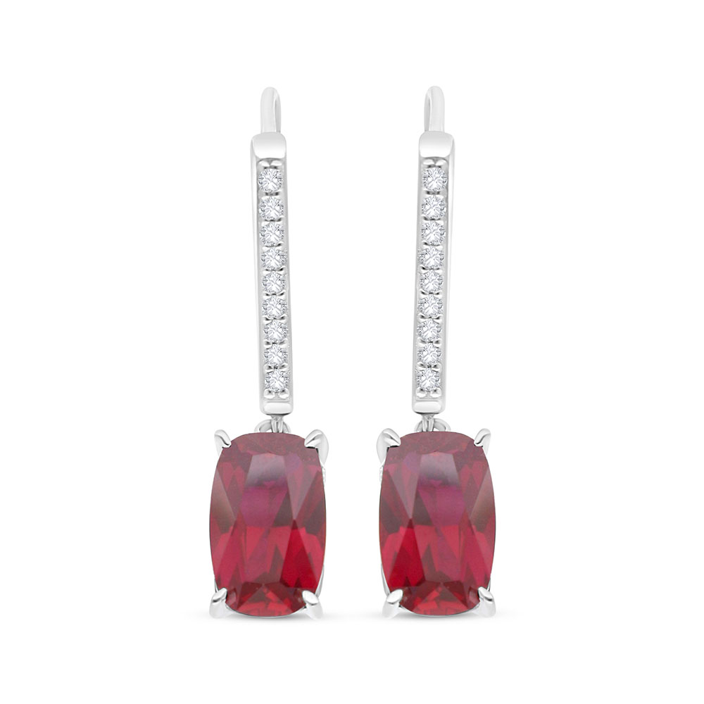 Sterling Silver 925 Earring Rhodium Plated Embedded With Ruby Corundum And White Zircon