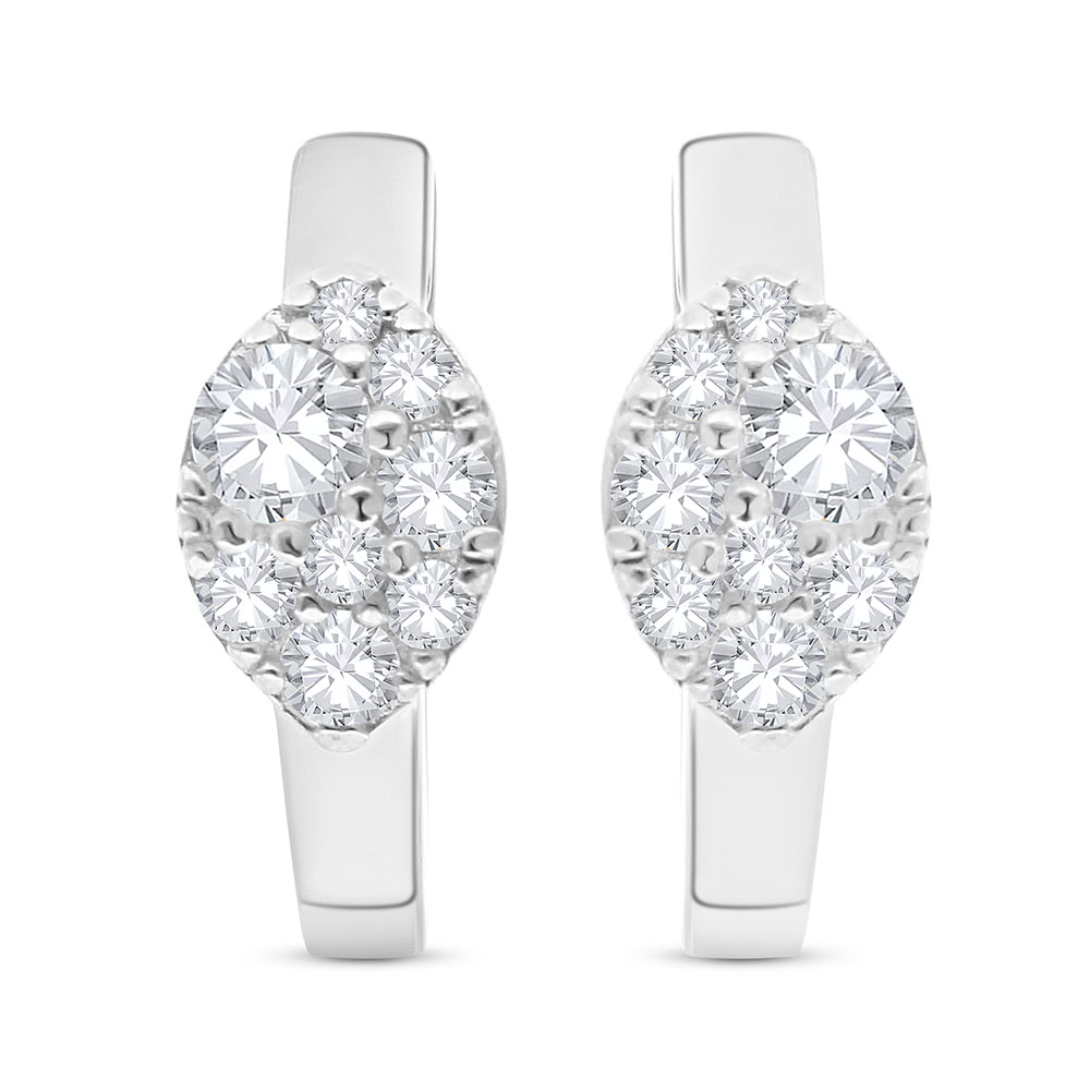 Sterling Silver 925 Earring Rhodium Plated Embedded With White Zircon