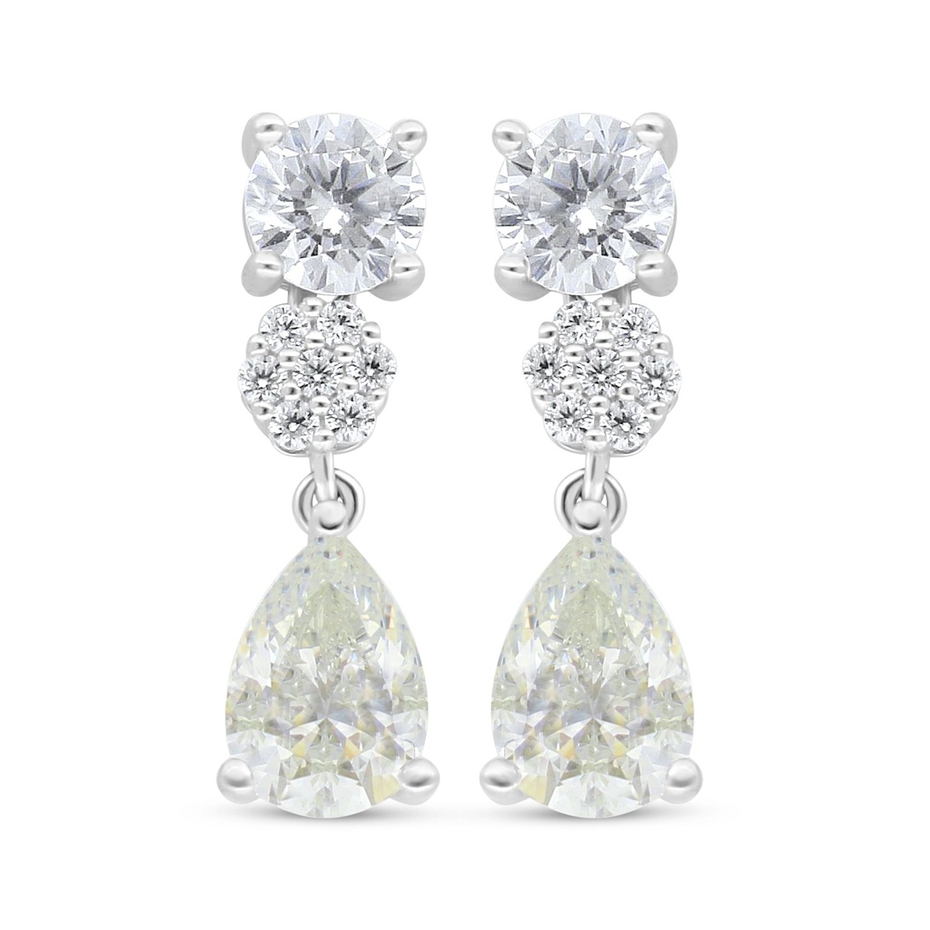 Sterling Silver 925 Earring Rhodium Plated Embedded With Yellow Diamond And White Zircon