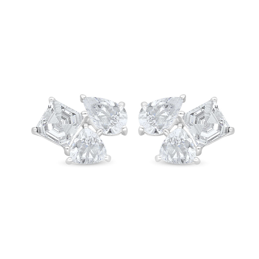 Sterling Silver 925 Earring Rhodium Plated Embedded With White Zircon