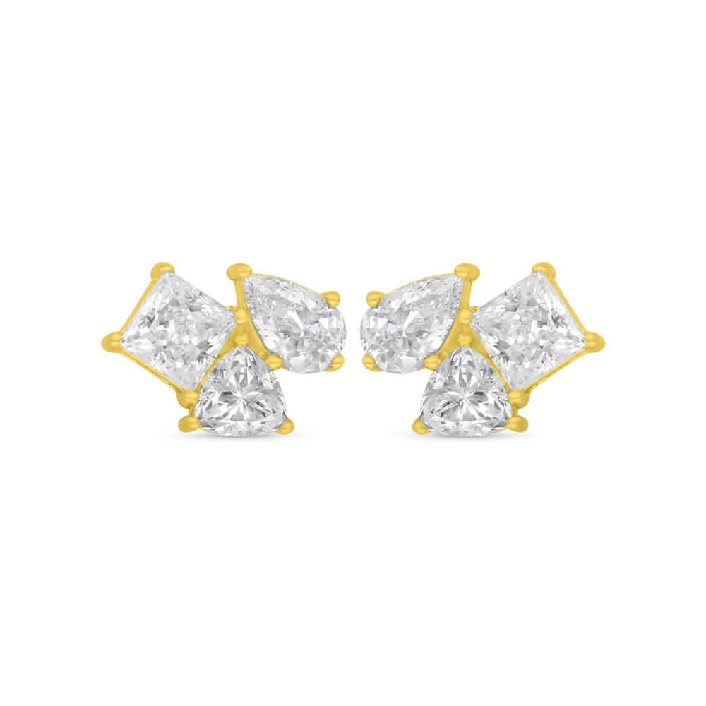 Sterling Silver 925 Earring Golden Plated Embedded With White Zircon