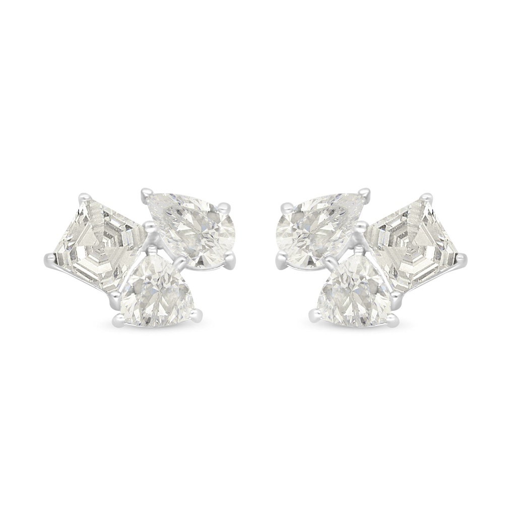 Sterling Silver 925 Earring Rhodium Plated Embedded With Yellow Diamond And White Zircon