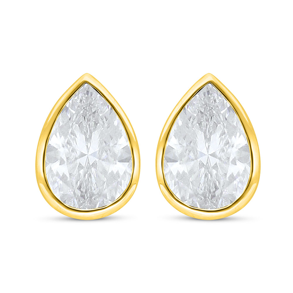 Sterling Silver 925 Earring Golden Plated Embedded With White Zircon