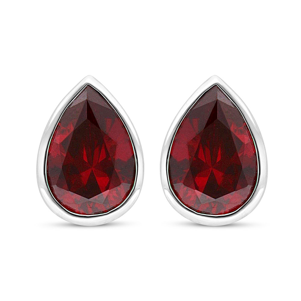 Sterling Silver 925 Earring Rhodium Plated Embedded With Ruby Corundum 