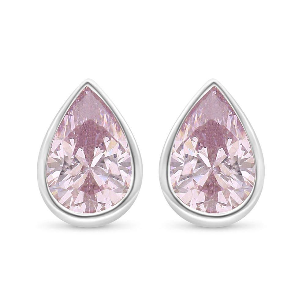 Sterling Silver 925 Earring Rhodium Plated Embedded With pink Zircon 