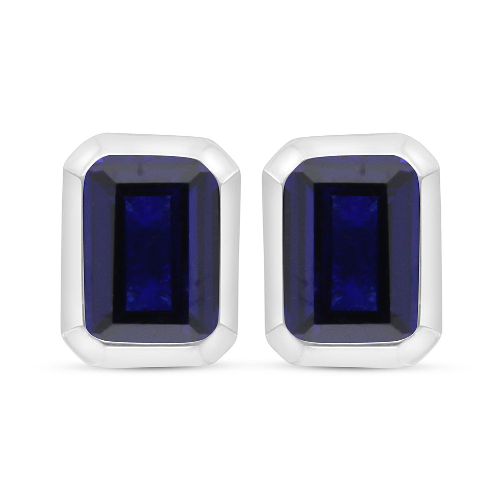 Sterling Silver 925 Earring Rhodium Plated Embedded With Sapphire Corundum 