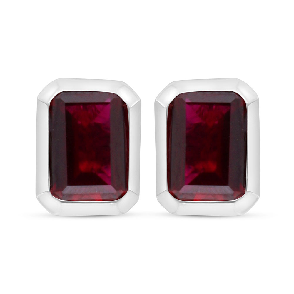 Sterling Silver 925 Earring Rhodium Plated Embedded With Ruby Corundum 