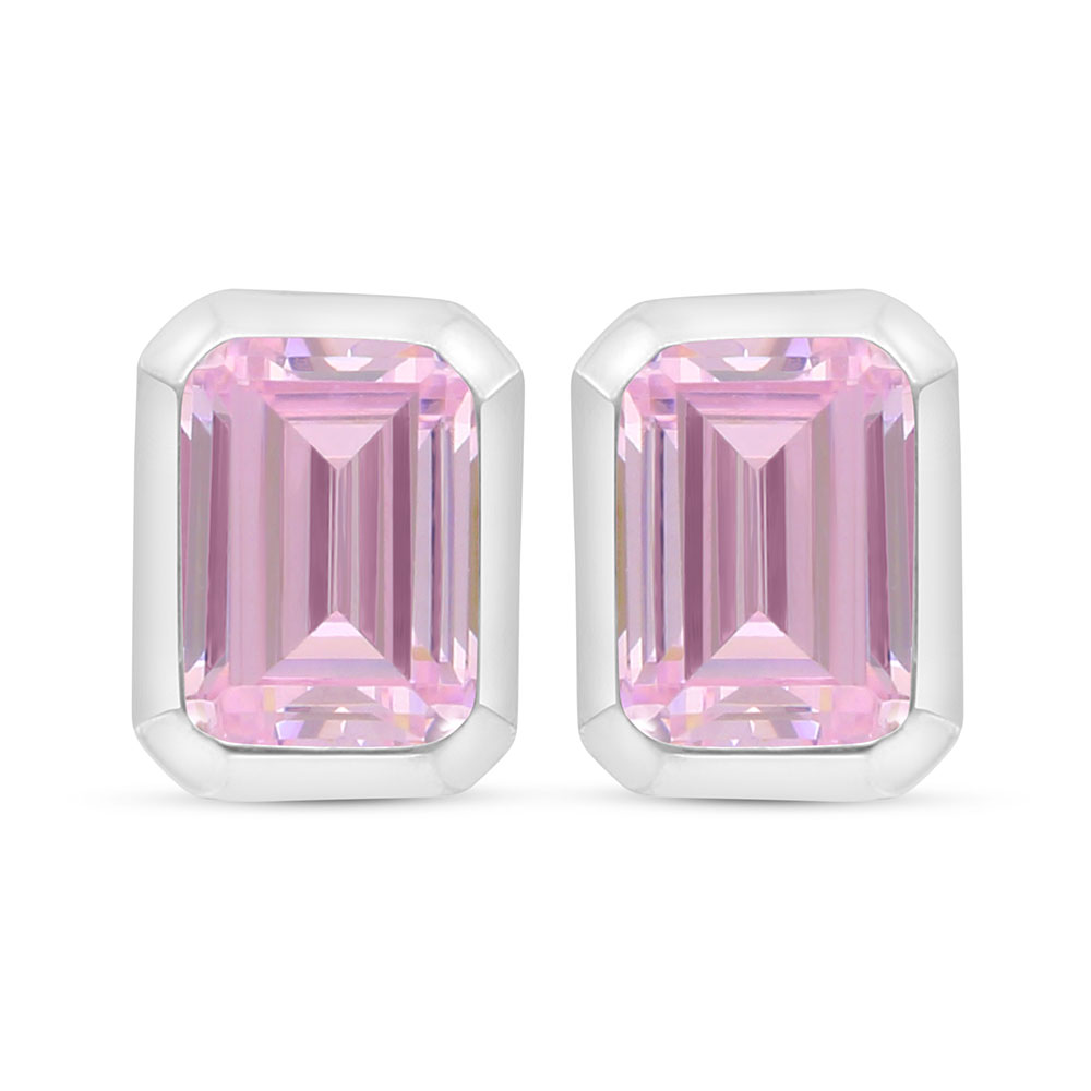 Sterling Silver 925 Earring Rhodium Plated Embedded With pink Zircon 