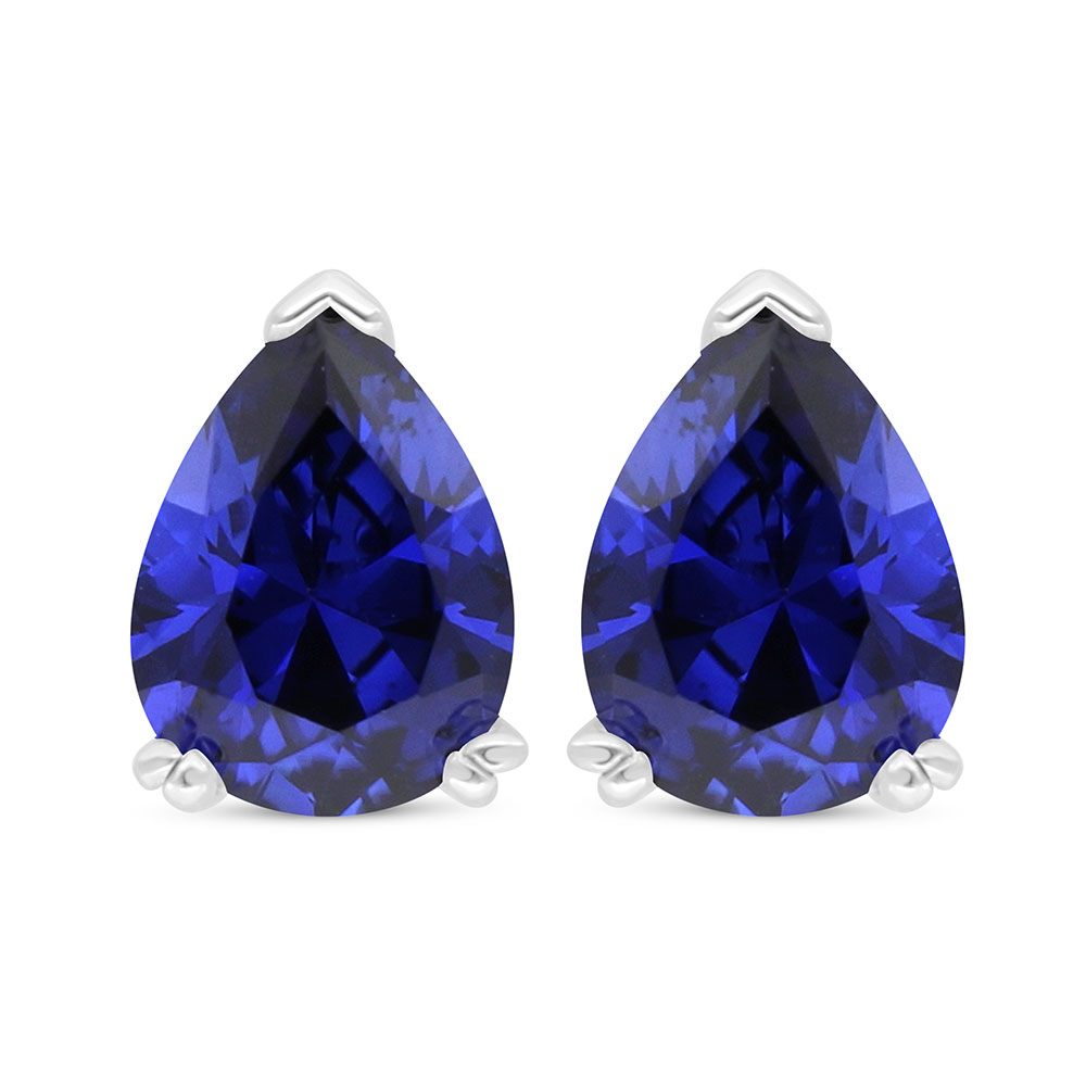 Sterling Silver 925 Earring Rhodium Plated Embedded With Sapphire Corundum 