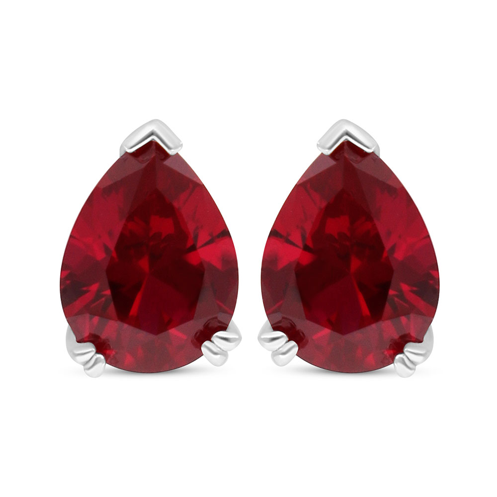 Sterling Silver 925 Earring Rhodium Plated Embedded With Ruby Corundum 