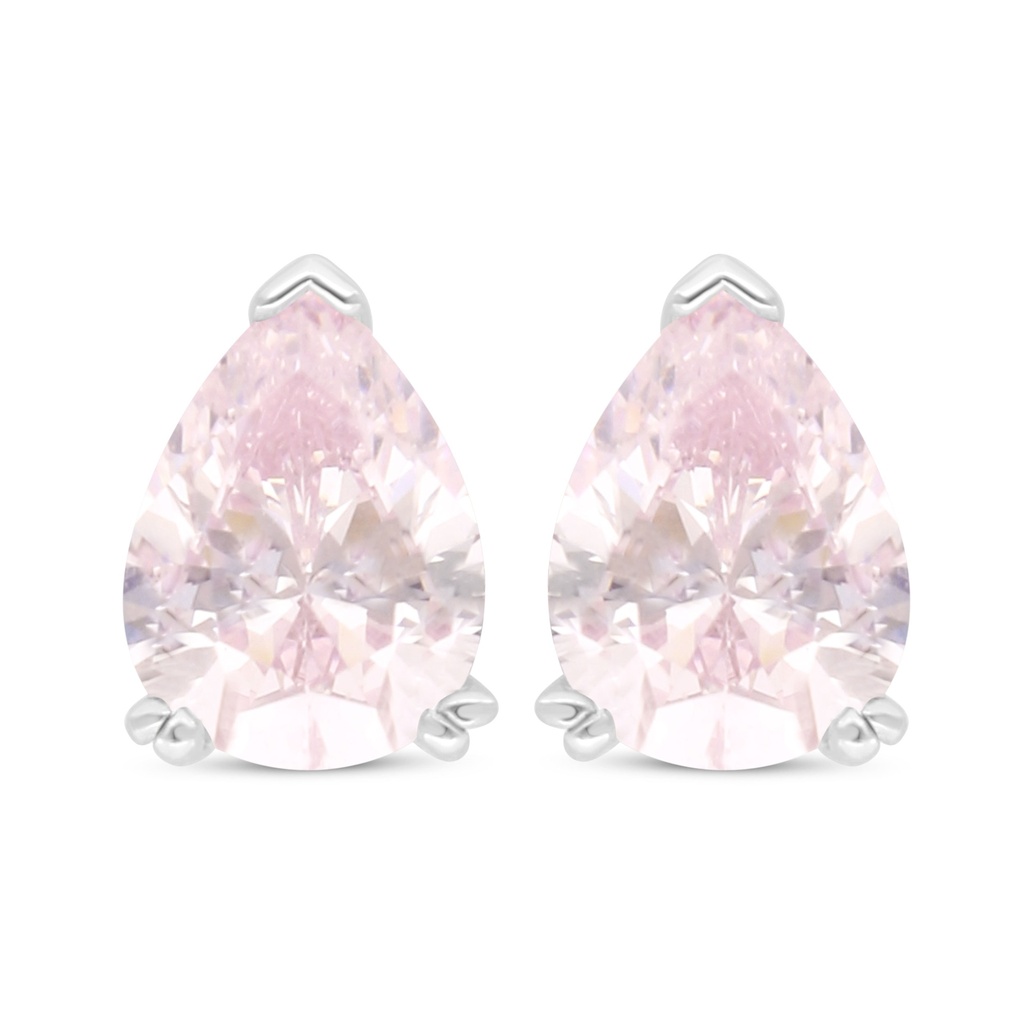 Sterling Silver 925 Earring Rhodium Plated Embedded With pink Zircon 