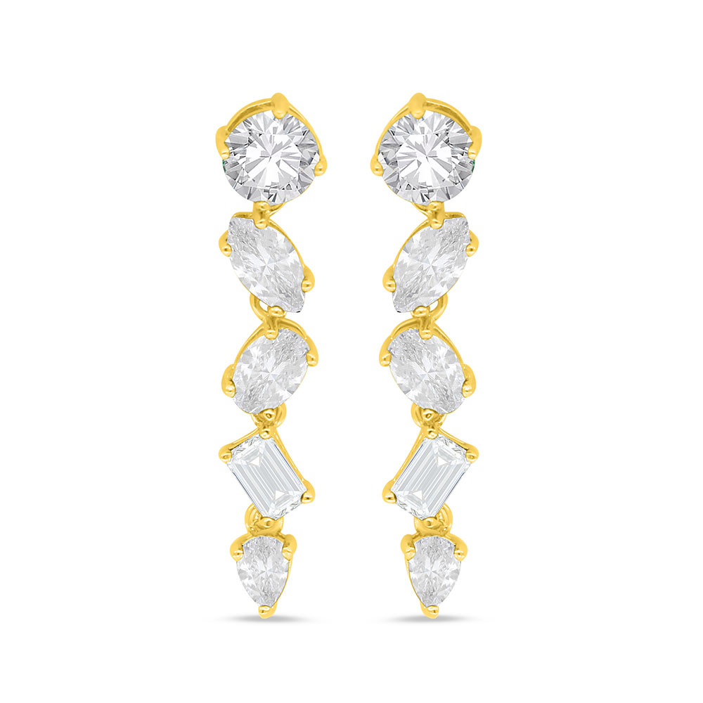 Sterling Silver 925 Earring Golden Plated Embedded With White Zircon