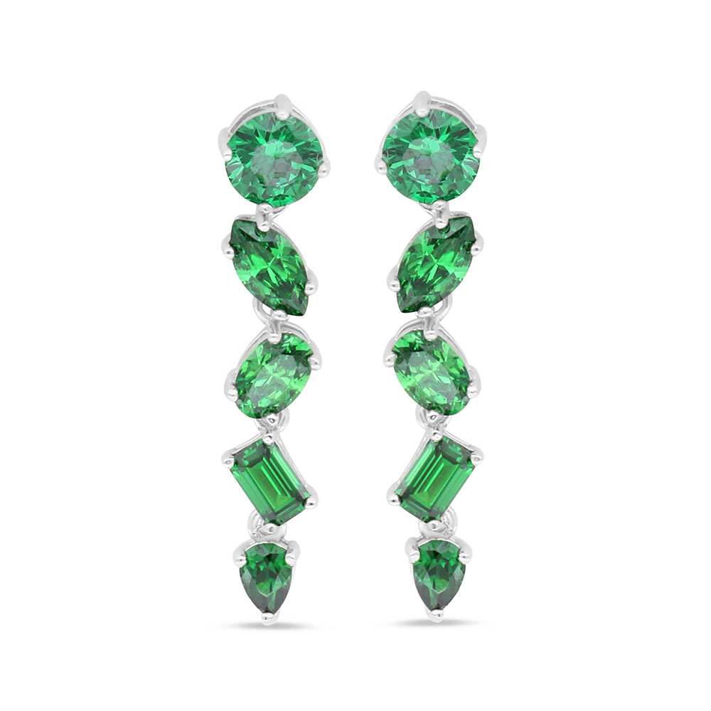 Sterling Silver 925 Earring Rhodium Plated Embedded With Emerald Zircon And White Zircon