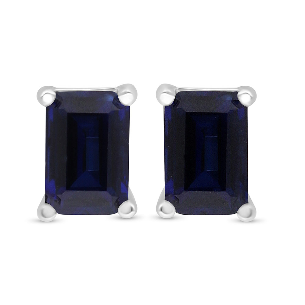 Sterling Silver 925 Earring Rhodium Plated Embedded With Sapphire Corundum 