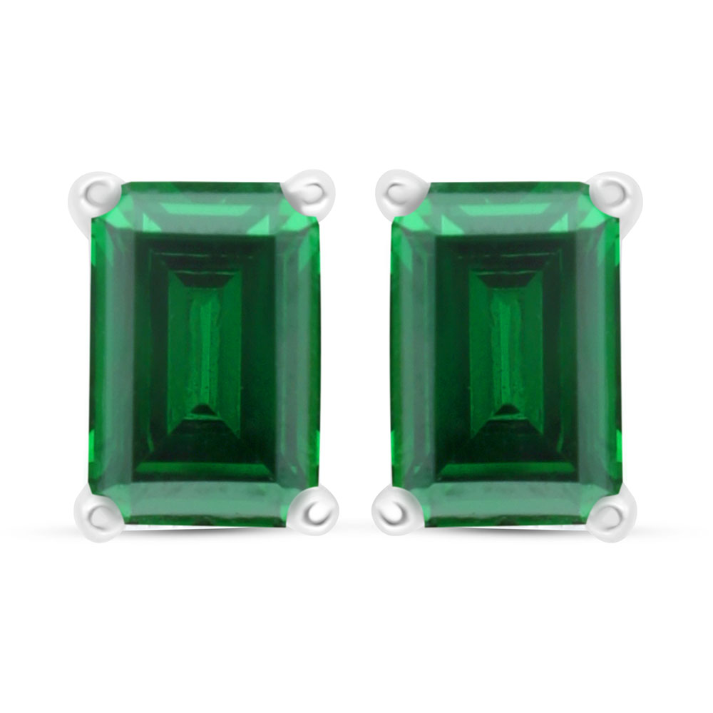 Sterling Silver 925 Earring Rhodium Plated Embedded With Emerald Zircon 