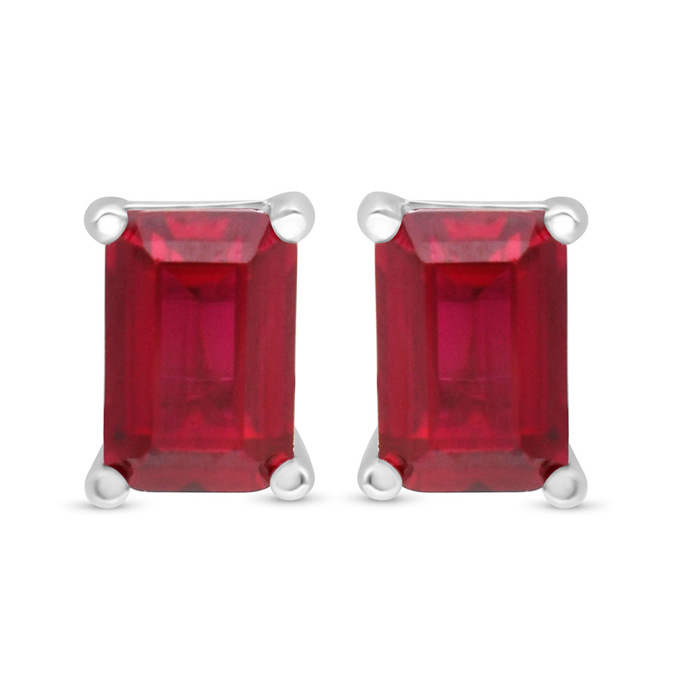 Sterling Silver 925 Earring Rhodium Plated Embedded With Ruby Corundum 