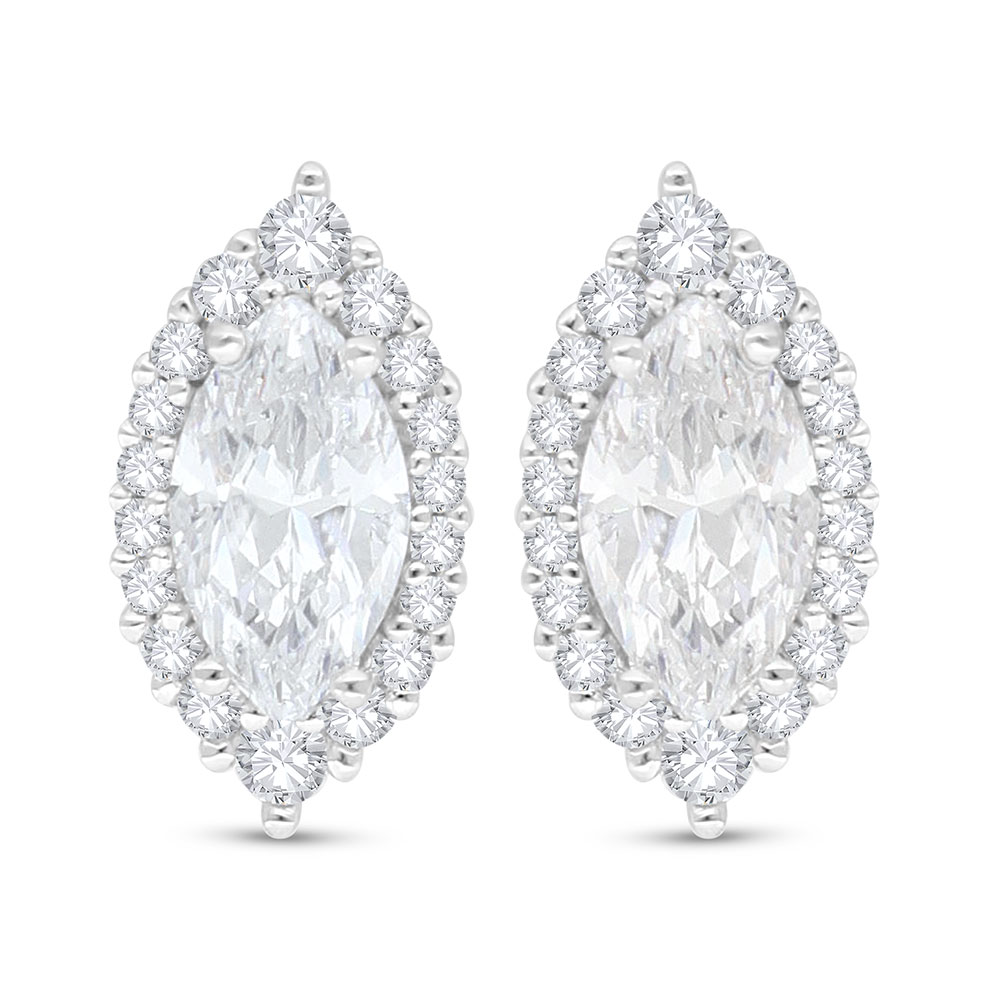 Sterling Silver 925 Earring Rhodium Plated Embedded With White Zircon