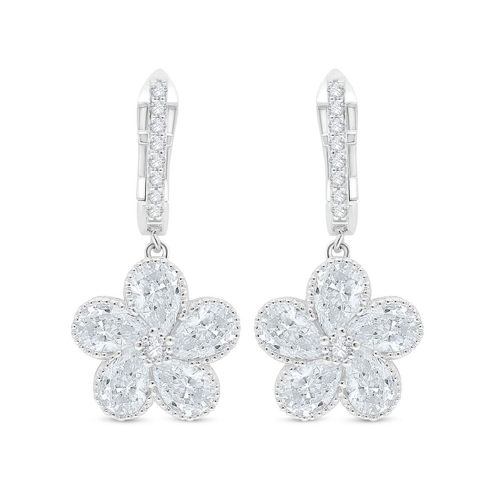 Sterling Silver 925 Earring Rhodium Plated Embedded With White Zircon