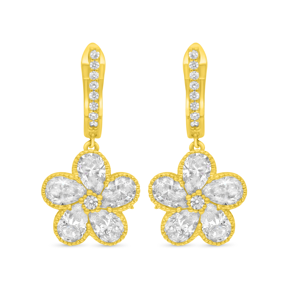 Sterling Silver 925 Earring Golden Plated Embedded With White Zircon