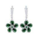 Sterling Silver 925 Earring Rhodium Plated Embedded With Emerald Zircon And White Zircon