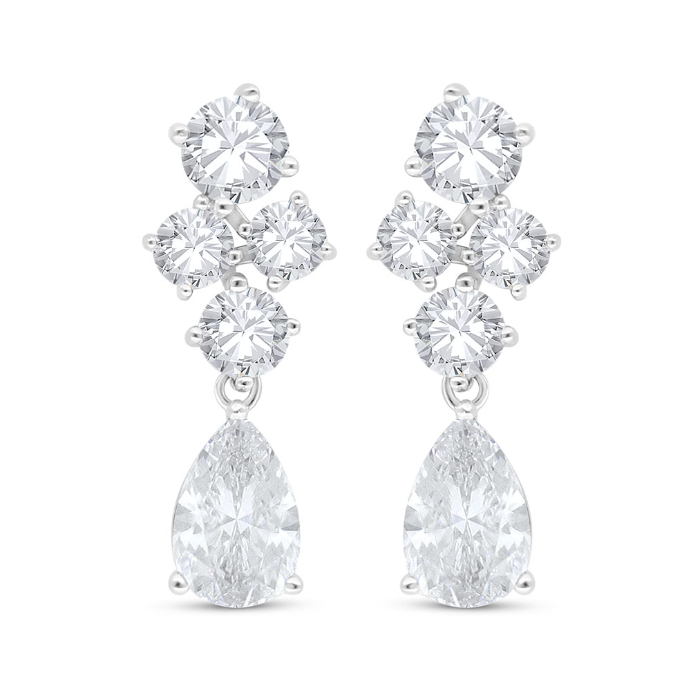 Sterling Silver 925 Earring Rhodium Plated Embedded With White Zircon