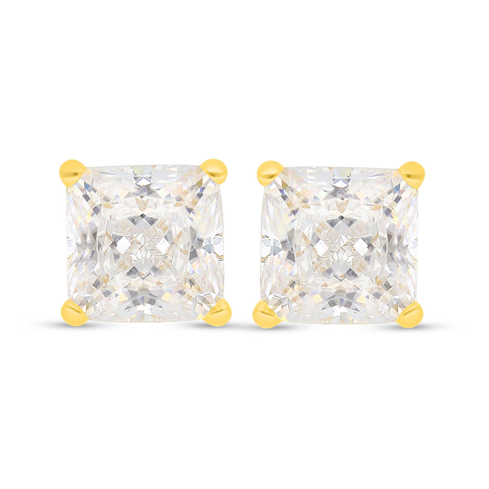 Sterling Silver 925 Earring Golden Plated Embedded With White Zircon