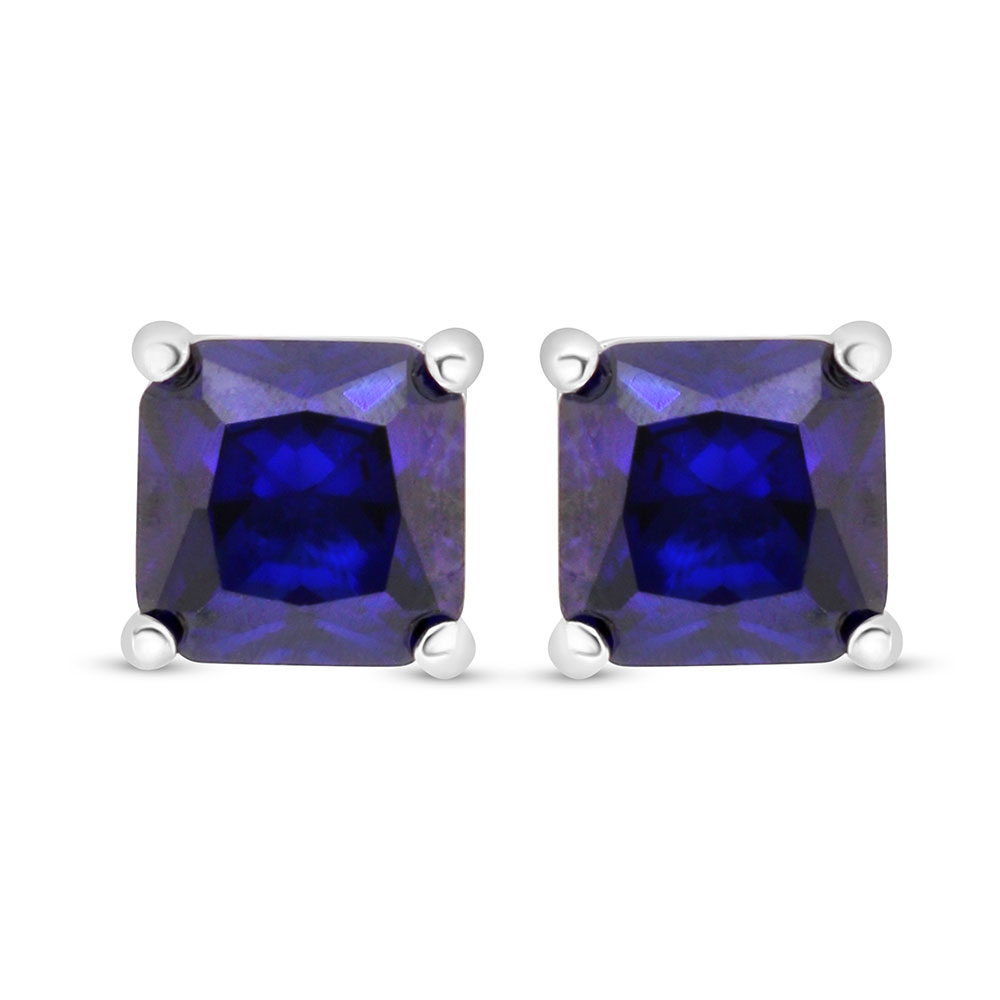 Sterling Silver 925 Earring Rhodium Plated Embedded With Sapphire Corundum 