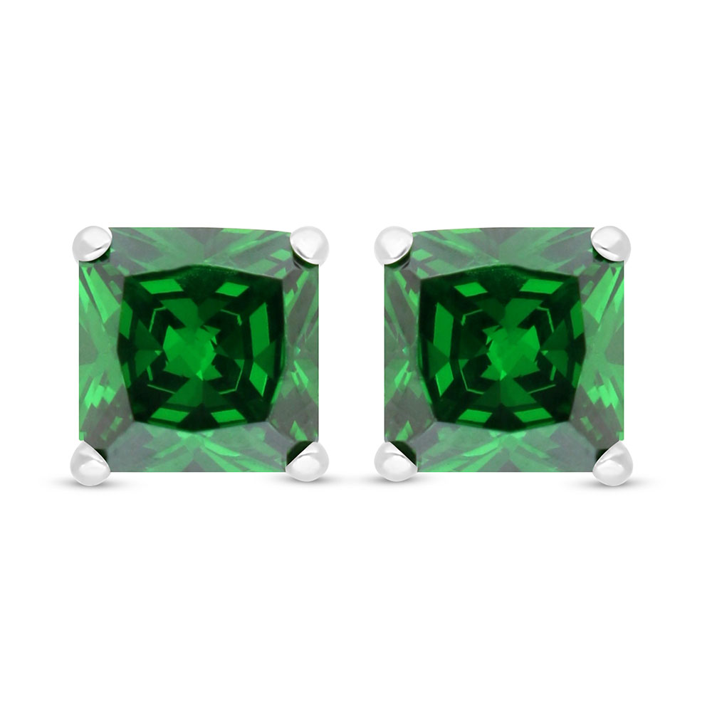 Sterling Silver 925 Earring Rhodium Plated Embedded With Emerald Zircon 