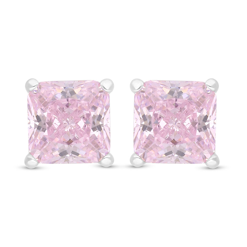 Sterling Silver 925 Earring Rhodium Plated Embedded With Pink Zircon 