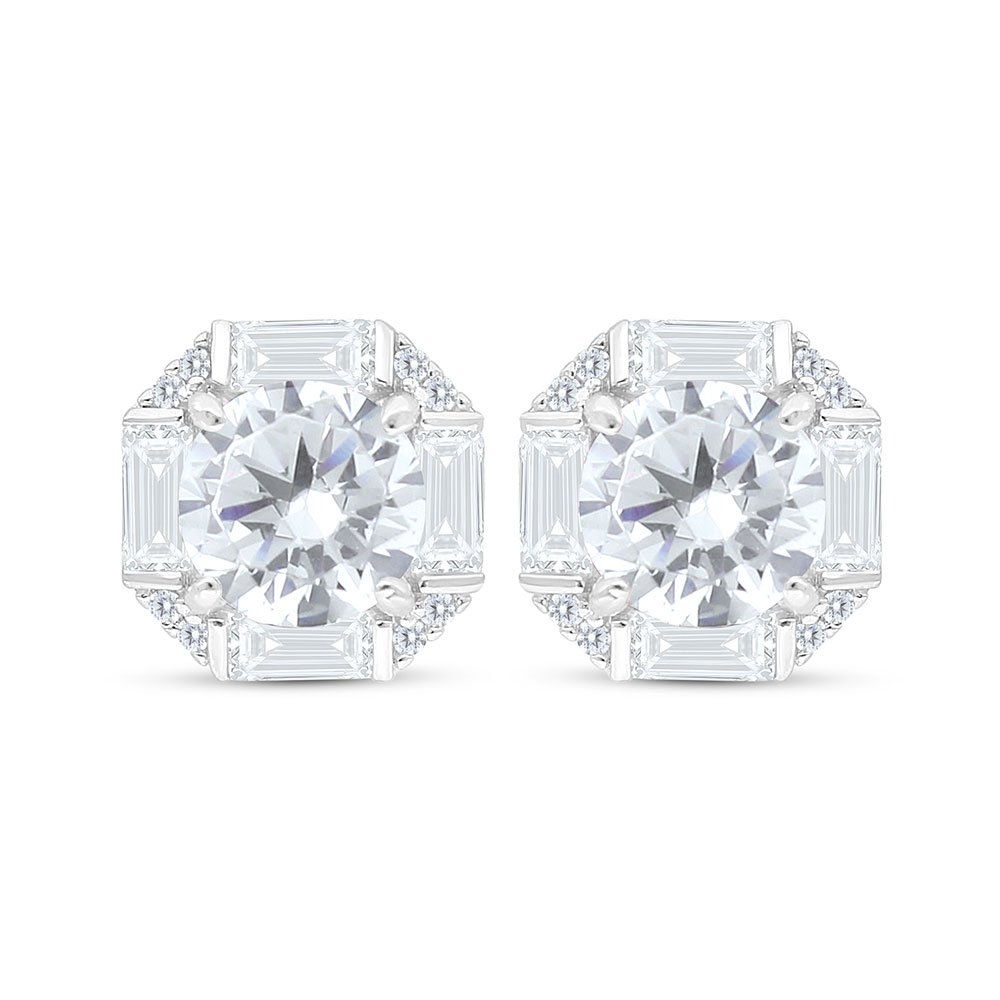 Sterling Silver 925 Earring Rhodium Plated Embedded With White Zircon