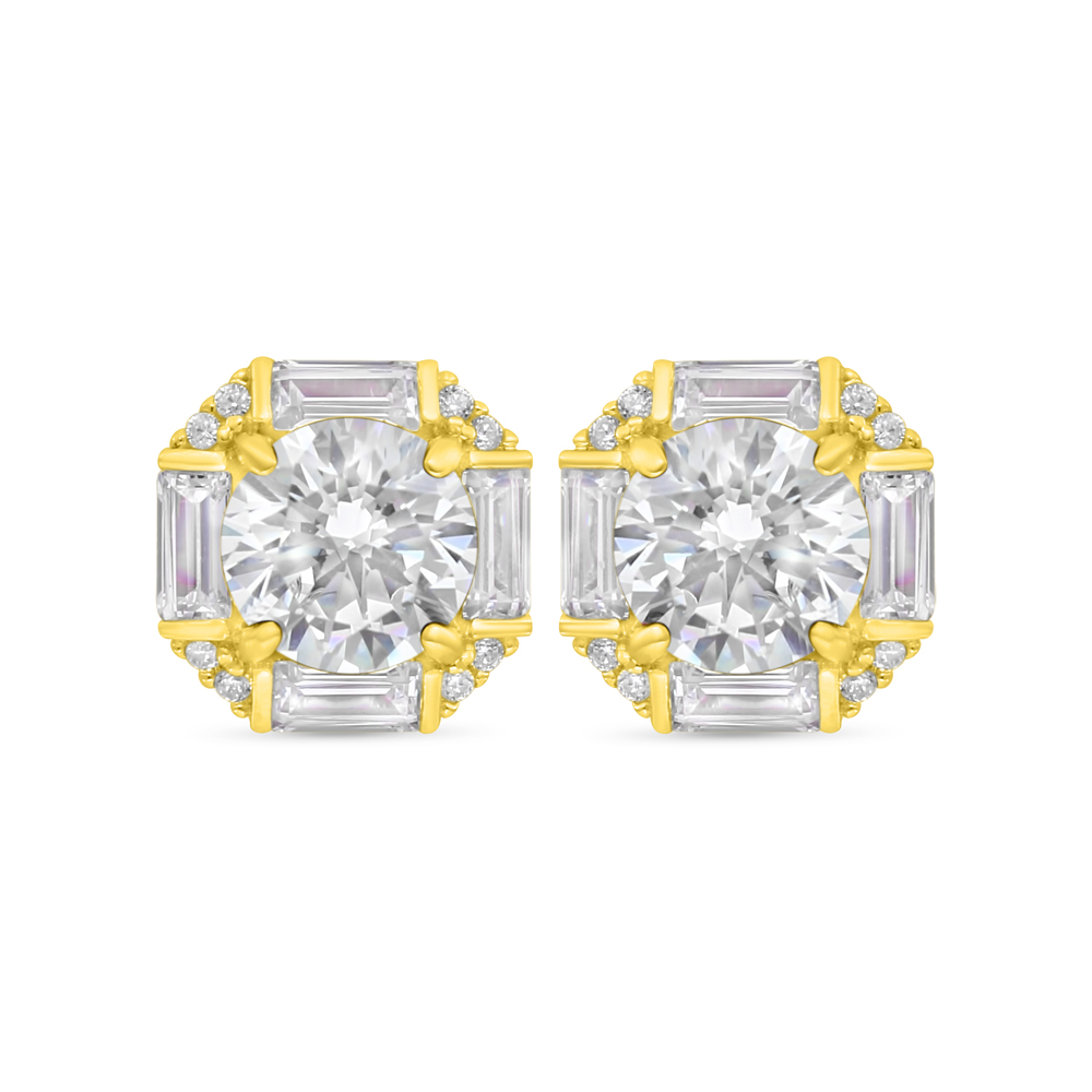 Sterling Silver 925 Earring Golden Plated Embedded With White Zircon