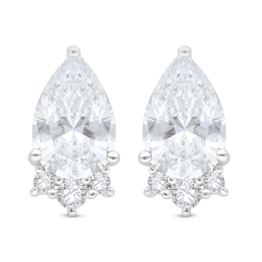 Sterling Silver 925 Earring Rhodium Plated Embedded With White Zircon