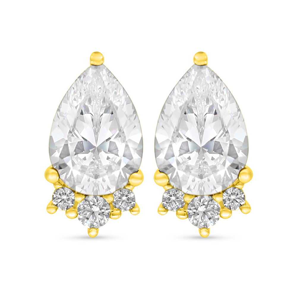 Sterling Silver 925 Earring Golden Plated Embedded With White Zircon