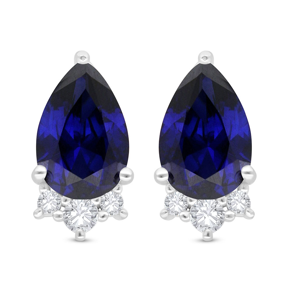 Sterling Silver 925 Earring Rhodium Plated Embedded With Sapphire Corundum And White Zircon