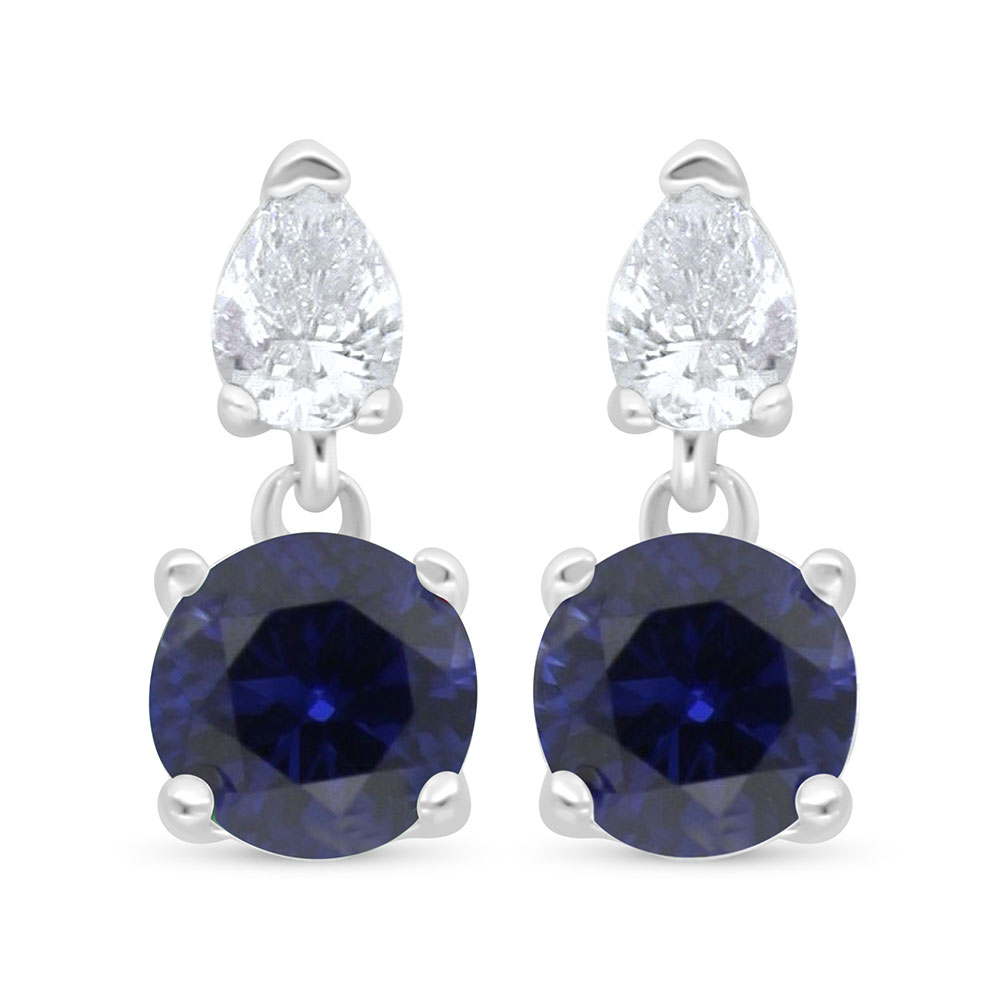 Sterling Silver 925 Earring Rhodium Plated Embedded With Sapphire Corundum And White Zircon