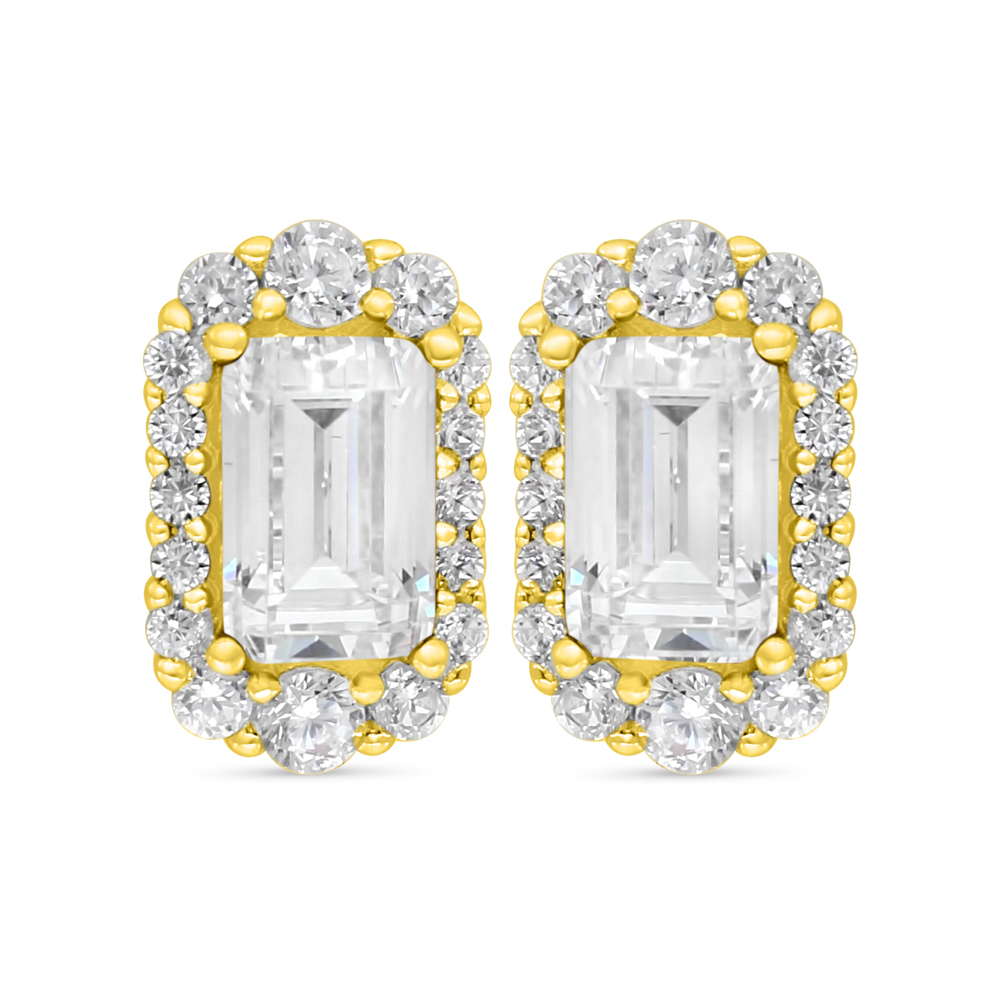 Sterling Silver 925 Earring Golden Plated Embedded With White Zircon